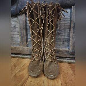 Minnetonka Suede Fringe Knee-High Boots